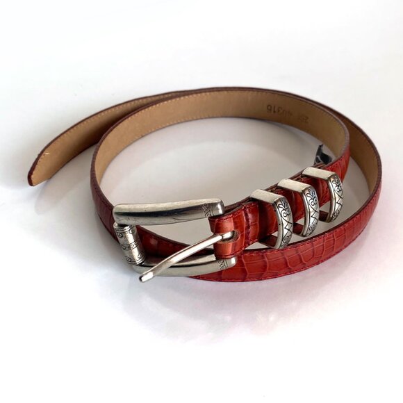 Brighton Rust Leather Embossed Alligator Print Silver Hardware Belt Size M - Picture 2 of 11